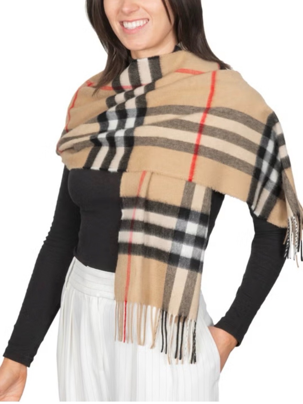 Tan, White and Black Nova Check Plaid Scarf